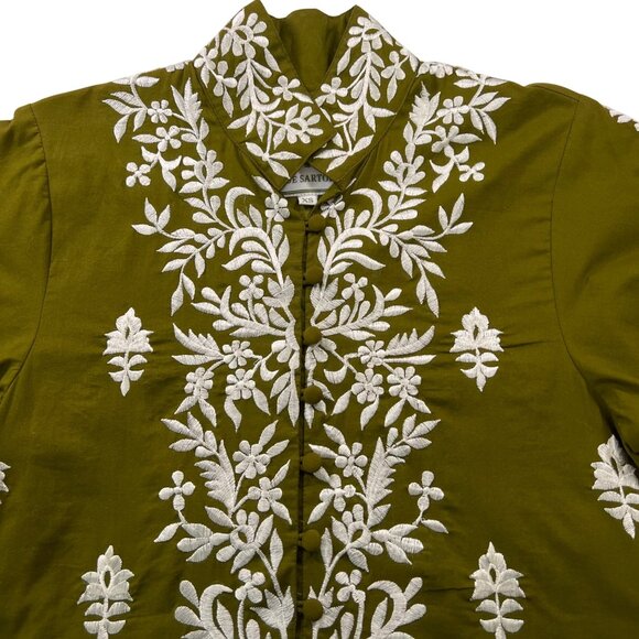 Sue Sartor Mughal Embroidered Tunic Top in Matcha Green Size X-Small - Picture 3 of 8